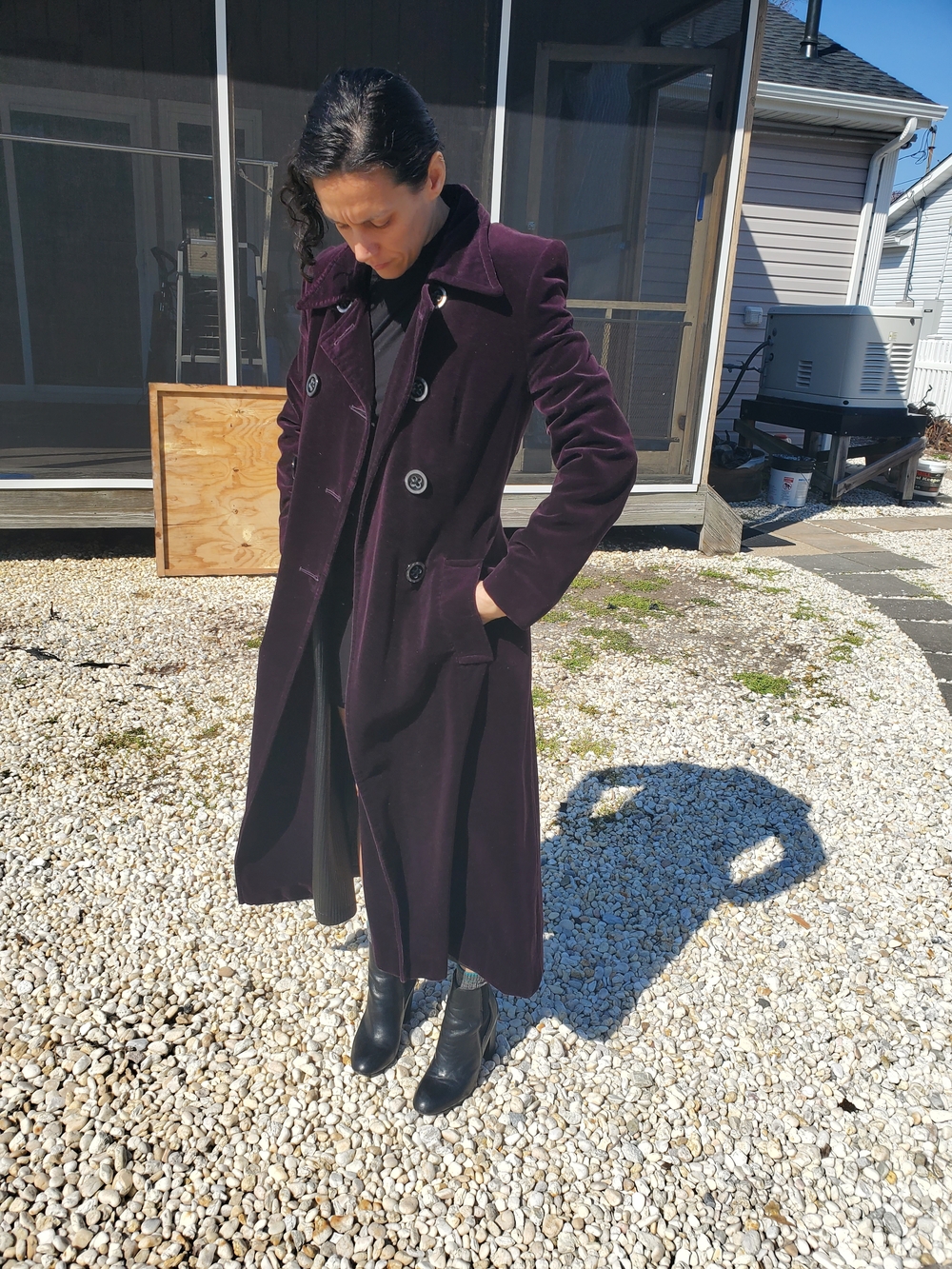 Velvet Trench Coat in Deep Plum